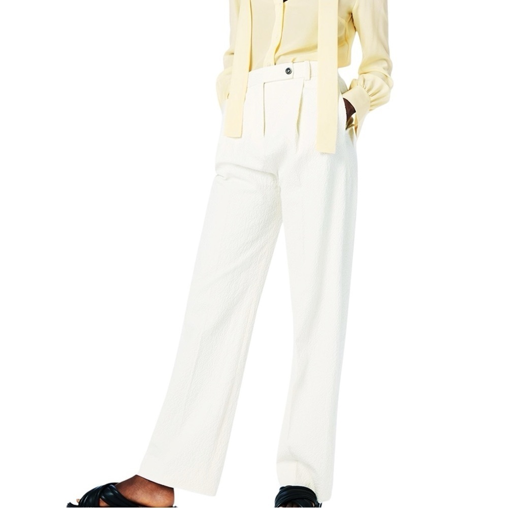 NWT Victoria Beckham ‘Pleated Cotton Seersucker Trousers’ in “Double Cream” Sz 0